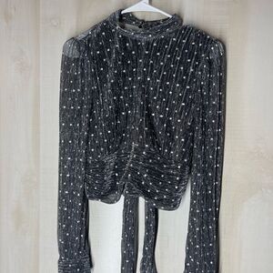 Story On grey metallic backless‎ long sleeve top, size medium